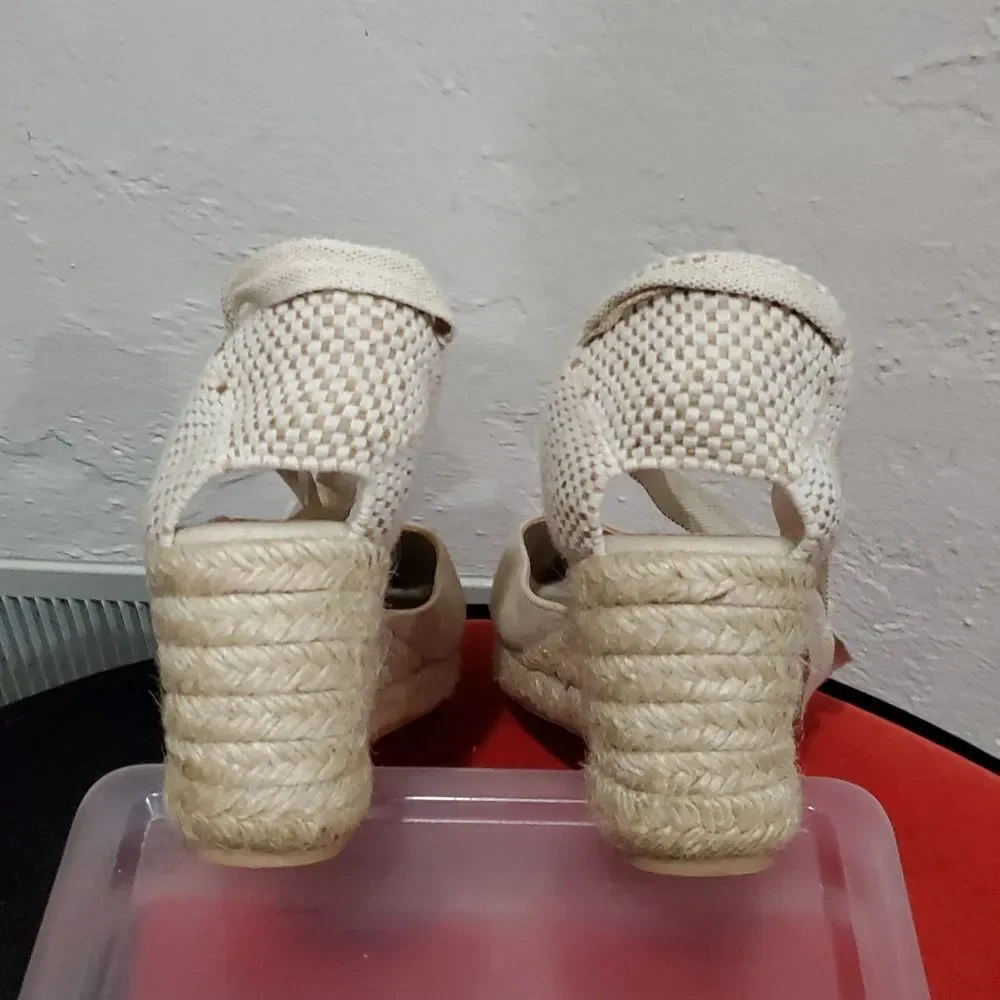 Boden Made In Spain Lace Up Espadrille Wedge In Cream Size 40 Or 9